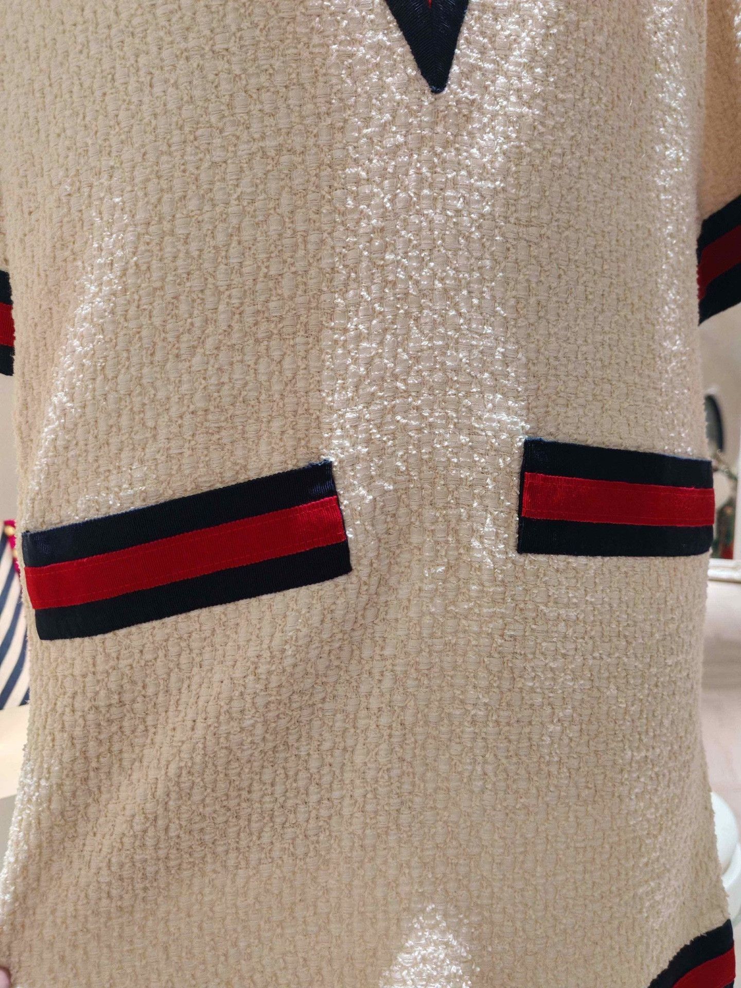 Gucci Gucci Beige Striped V-Neck Dress Size S / US 4 / IT 40 - 9 Thumbnail