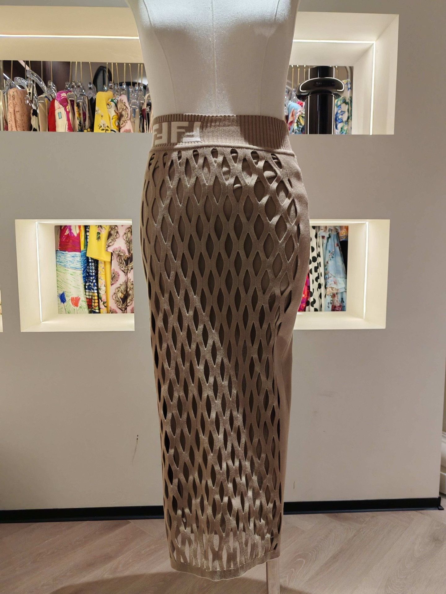 Fendi Fendi FF Logo Hollow-Out Knit Skirt Size 38" / US 16 / IT 52 - 2 Thumbnail