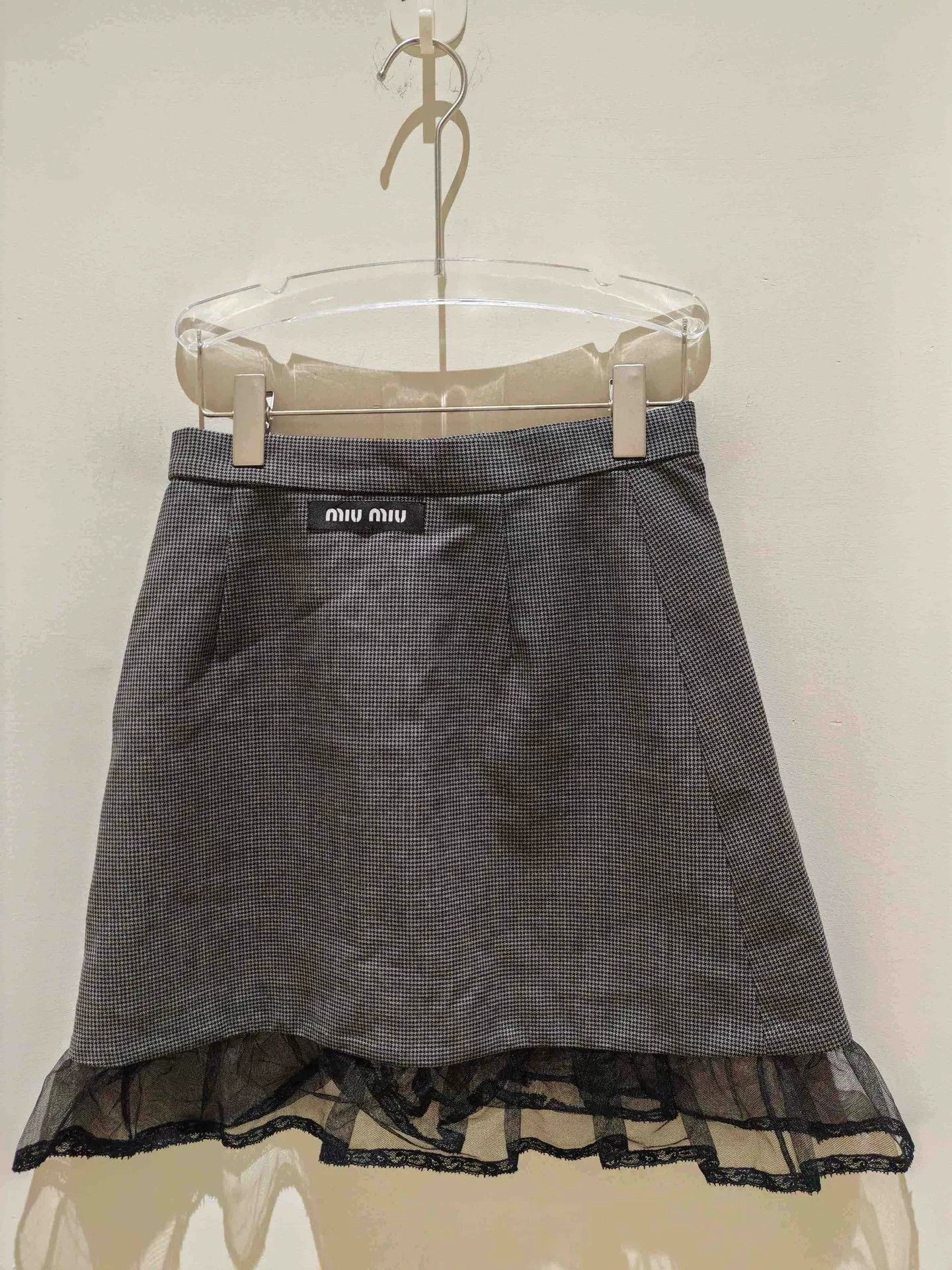 Miu Miu Miumiu Houndstooth Lace Skirt Size 38" / US 16 / IT 52 - 2 Thumbnail
