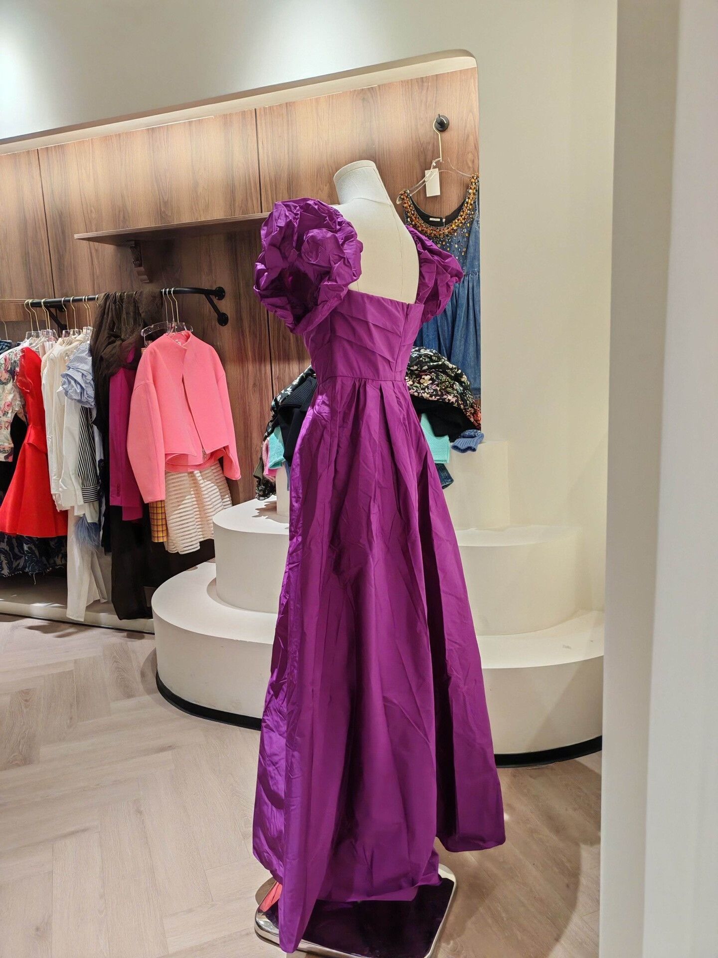 Max Mara MaxMara Studio Purple Taffeta Puff Sleeve Dress Size XXS / US 00 / IT 34 - 2 Thumbnail