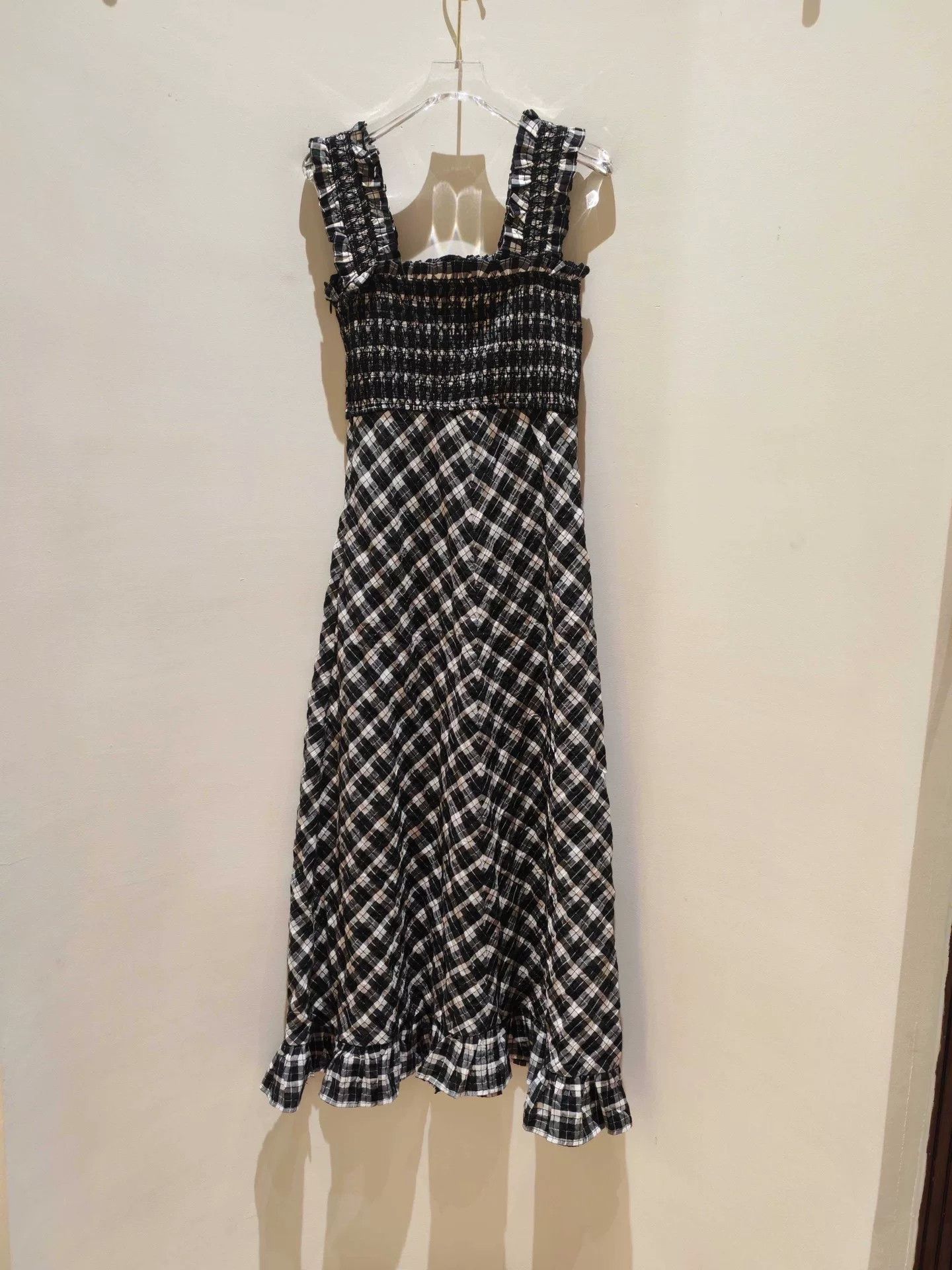 Ganni Ganni Black White Plaid Sling Dress Size XXS / US 00 / IT 34 - 2 Thumbnail