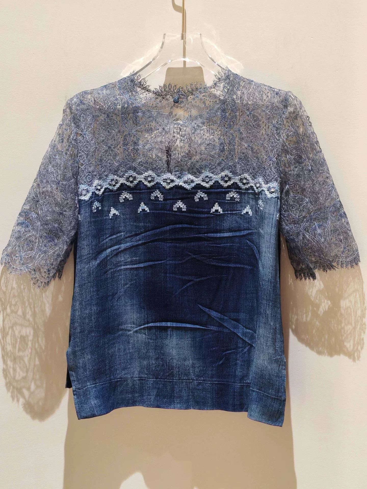 Ermanno Scervino Ermanno Scervino Lace Denim Patchwork Top Size S / US 4 / IT 40 - 2 Thumbnail