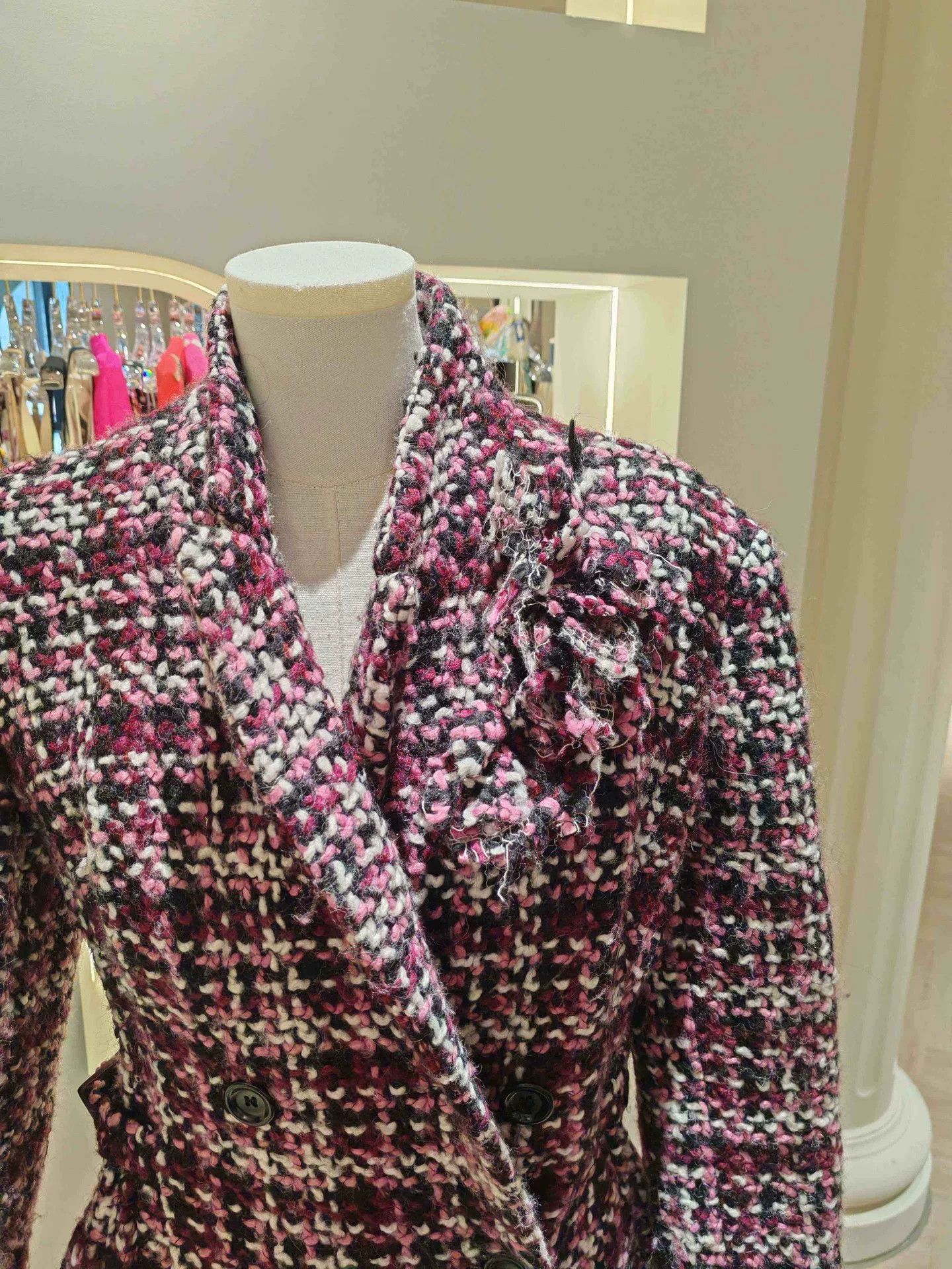 Ermanno Scervino Ermanno Scervino Pink Tweed Coat Size S / US 4 / IT 40 - 5 Thumbnail
