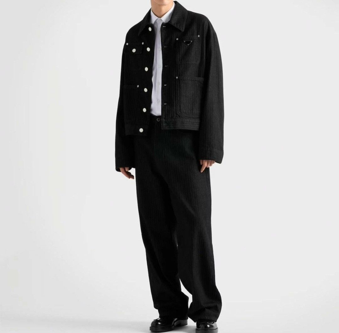 Prada Prada Men's Logo Herringbone Denim Jacket Size US M / EU 48-50 / 2 - 9 Thumbnail