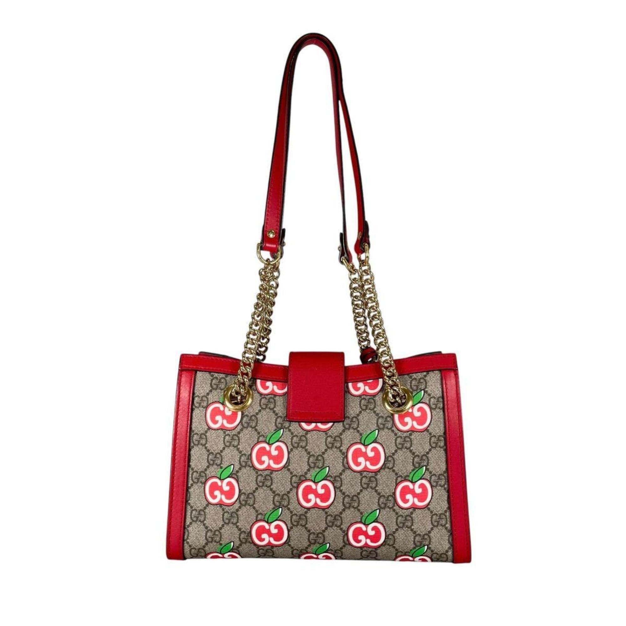 Gucci Gucci GG Apple Padlock Shoulder Bag, Canvas, 498156, Beige x Red Multicolor Size ONE SIZE - 3 Thumbnail