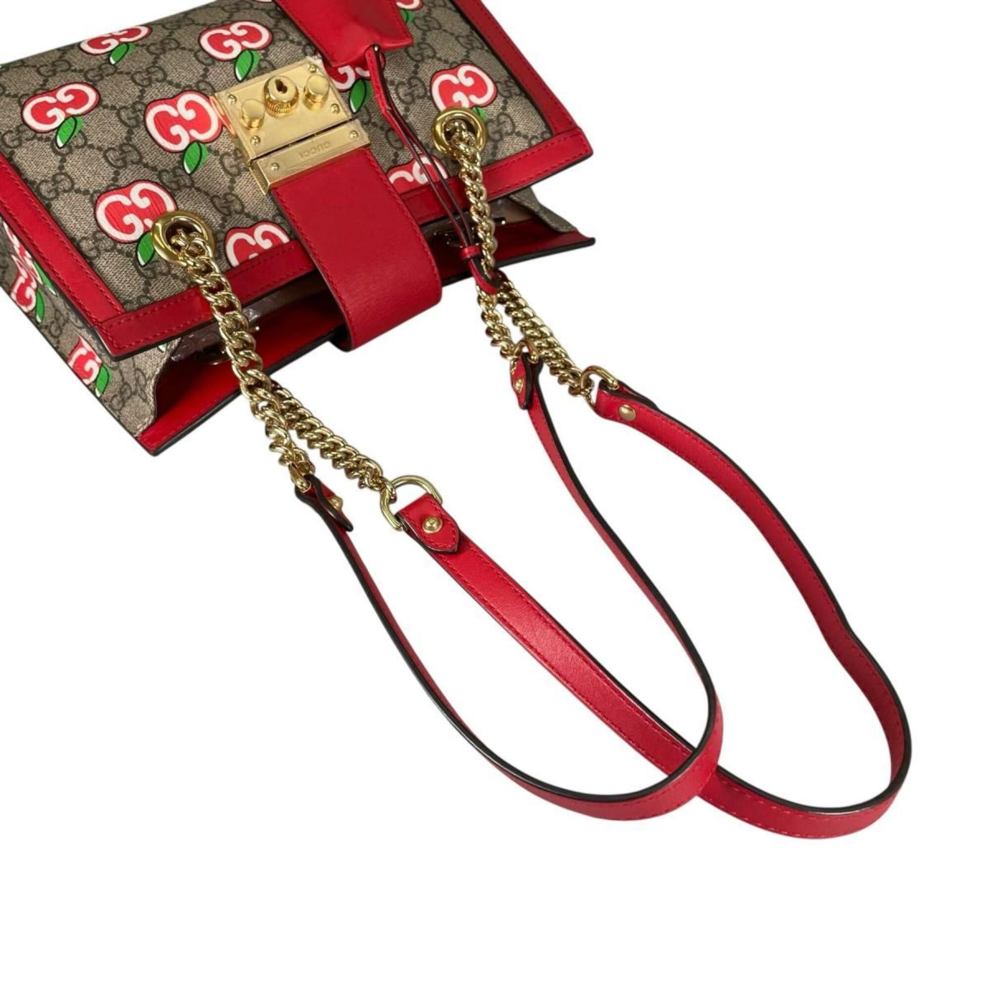 Gucci Gucci GG Apple Padlock Shoulder Bag, Canvas, 498156, Beige x Red Multicolor Size ONE SIZE - 5 Thumbnail