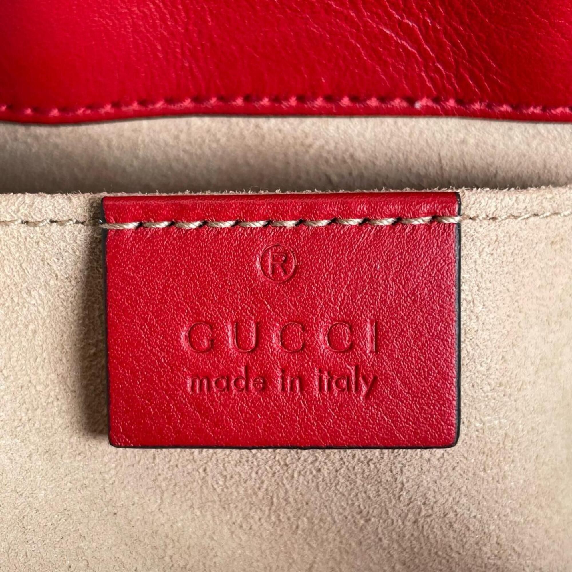 Gucci Gucci GG Apple Padlock Shoulder Bag, Canvas, 498156, Beige x Red Multicolor Size ONE SIZE - 18 Thumbnail