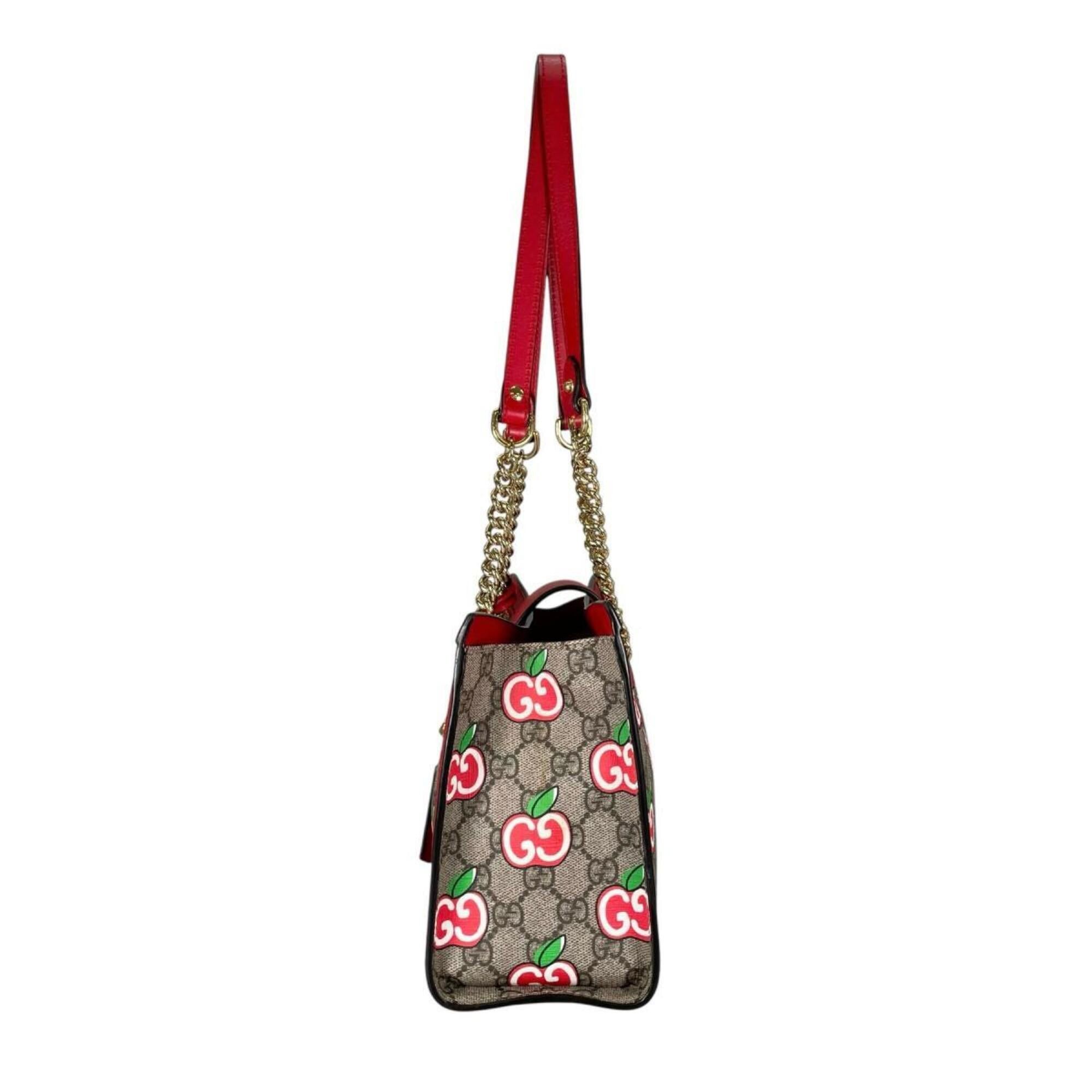 Gucci Gucci GG Apple Padlock Shoulder Bag, Canvas, 498156, Beige x Red Multicolor Size ONE SIZE - 2 Thumbnail