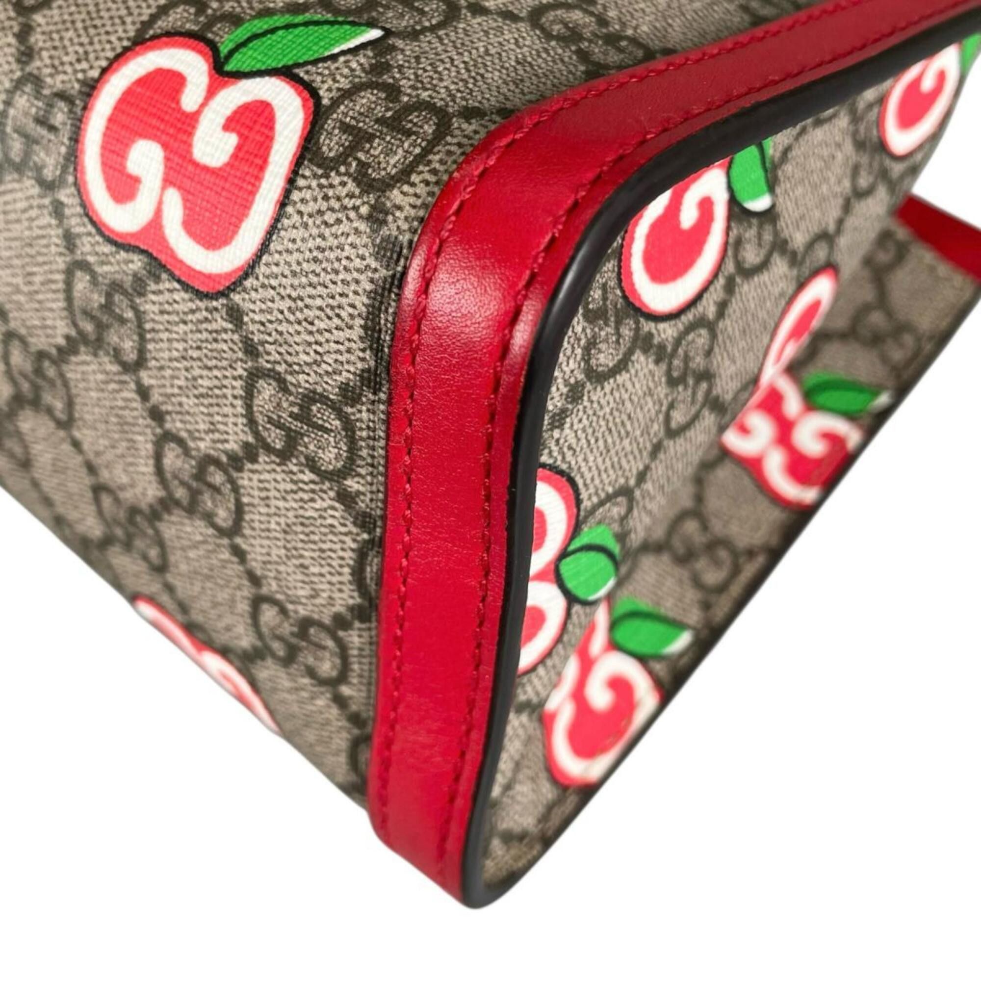 Gucci Gucci GG Apple Padlock Shoulder Bag, Canvas, 498156, Beige x Red Multicolor Size ONE SIZE - 8 Thumbnail