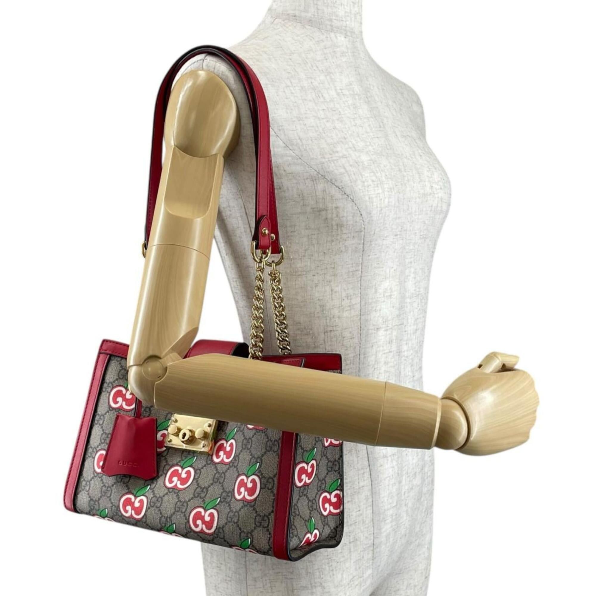 Gucci Gucci GG Apple Padlock Shoulder Bag, Canvas, 498156, Beige x Red Multicolor Size ONE SIZE - 17 Thumbnail
