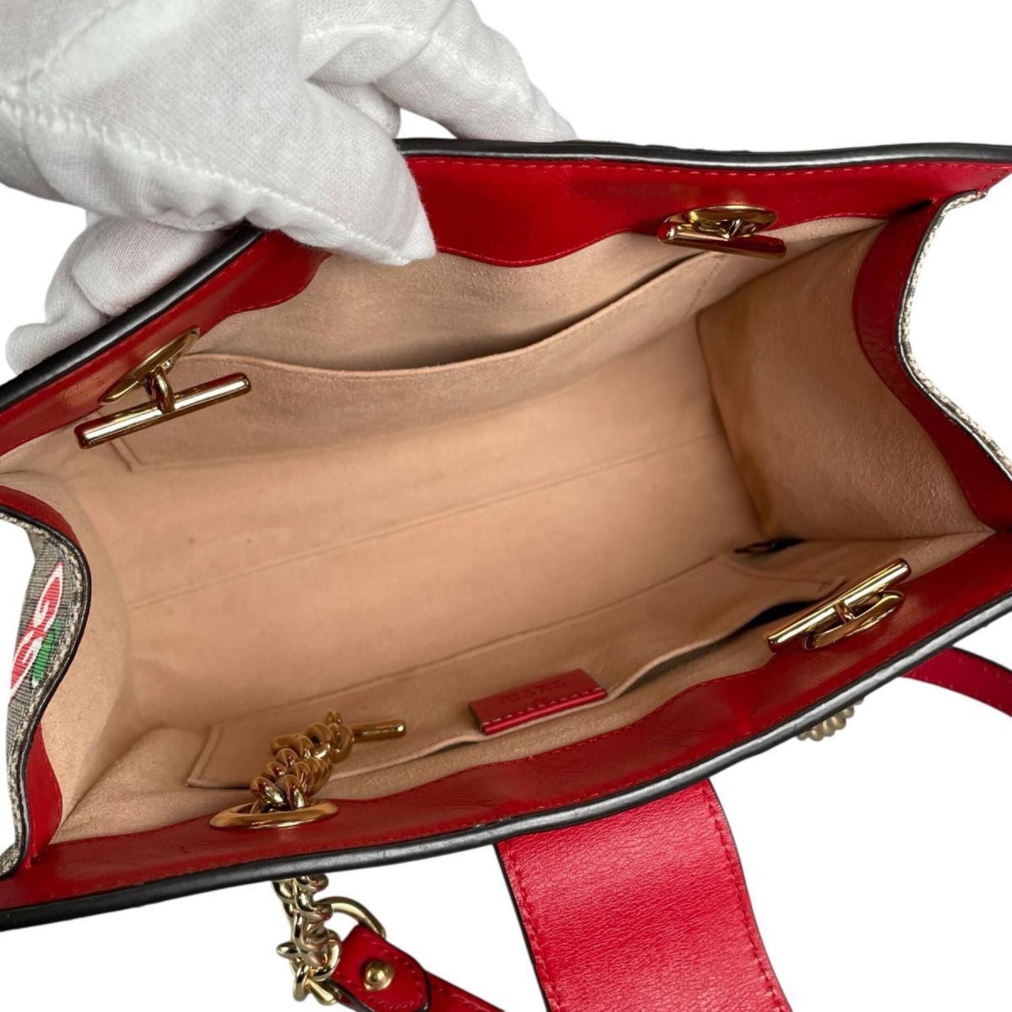 Gucci Gucci GG Apple Padlock Shoulder Bag, Canvas, 498156, Beige x Red Multicolor Size ONE SIZE - 12 Thumbnail