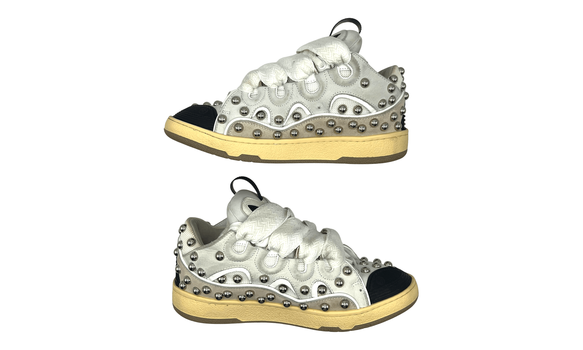 Lanvin Studded Leather Curb Sneaker White (PreOwned) Size US 6 / EU 39 - 3 Thumbnail