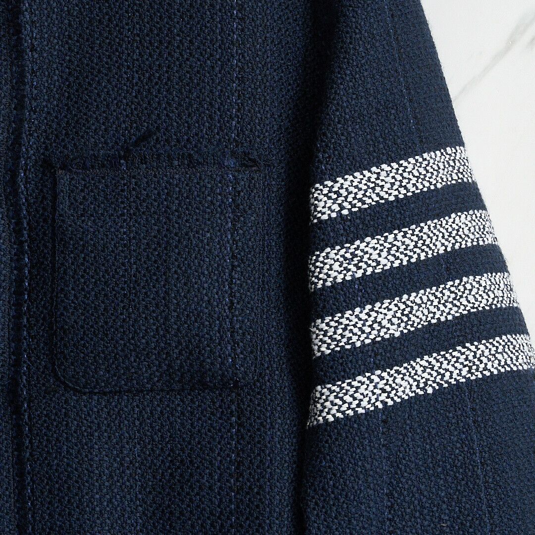Thom Browne Thom Browne Men's Navy Tweed Fringe Coat Size US M / EU 48-50 / 2 - 3 Thumbnail