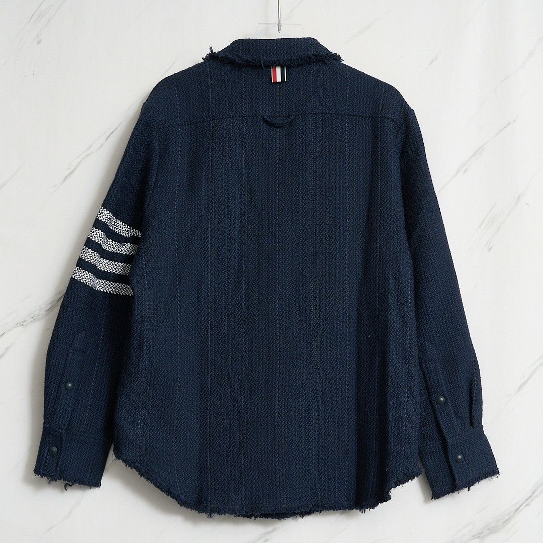 Thom Browne Thom Browne Men's Navy Tweed Fringe Coat Size US M / EU 48-50 / 2 - 5 Thumbnail