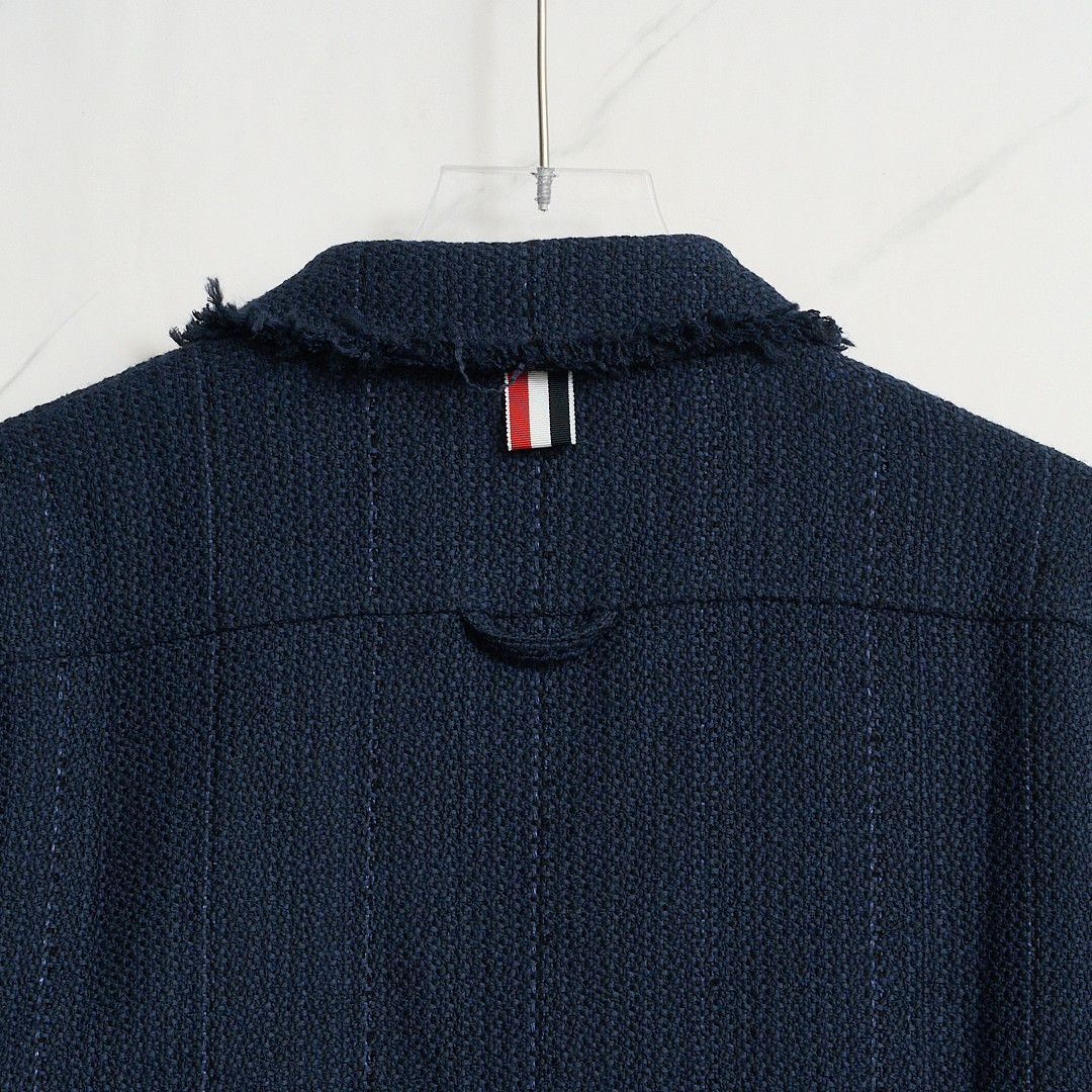 Thom Browne Thom Browne Men's Navy Tweed Fringe Coat Size US M / EU 48-50 / 2 - 6 Thumbnail