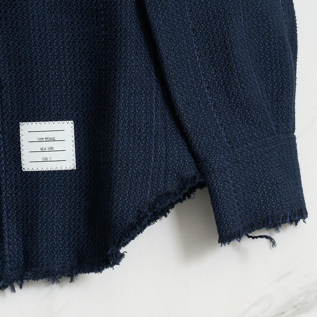 Thom Browne Thom Browne Men's Navy Tweed Fringe Coat Size US M / EU 48-50 / 2 - 4 Thumbnail