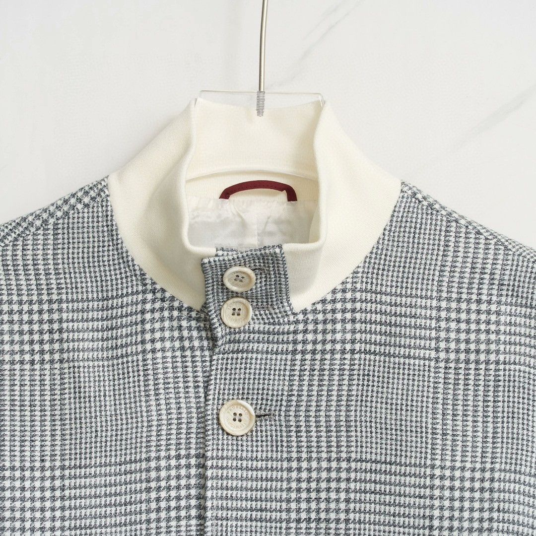 Brunello Cucinelli Brunello Cucinelli Men's Houndstooth Stand Collar Jacket Size US M / EU 48-50 / 2 - 2 Thumbnail