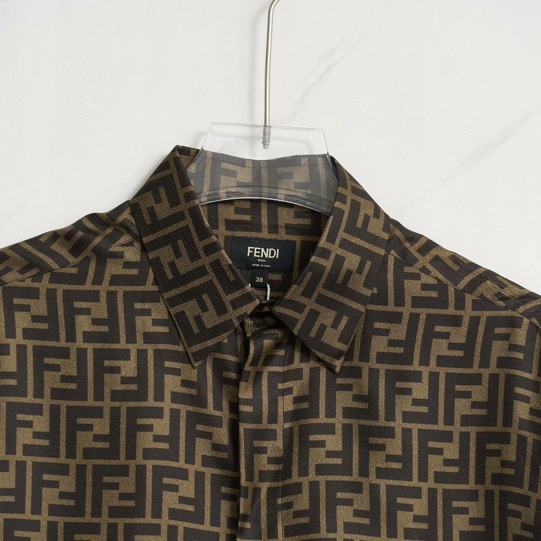 Fendi Fendi Men's All-over Logo Silk Shirt Size US XXS / EU 40 - 2 Thumbnail