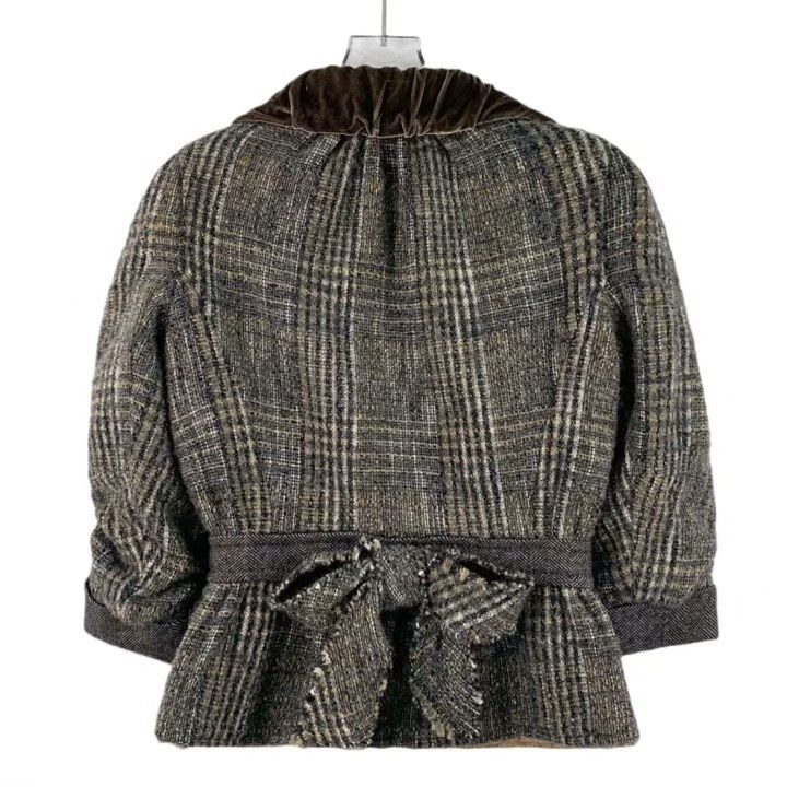 Louis Vuitton Louis Vuitton Brown Plaid Wool Bow Collar Jacket Size S / US 4 / IT 40 - 2 Thumbnail