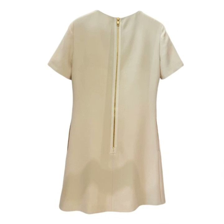 Gucci Gucci Beige Pleated Silk Crew Neck Dress Size XS / US 0-2 / IT 36-38 - 2 Thumbnail