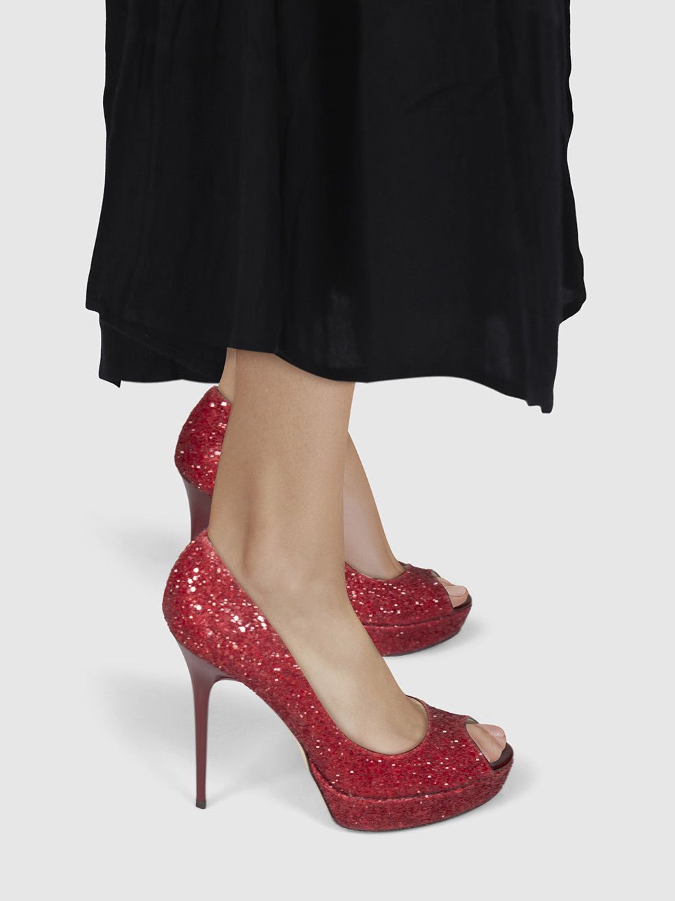 Jimmy Choo Red Glitter Platform Heels Size US 8 / IT 38 - 2 Thumbnail