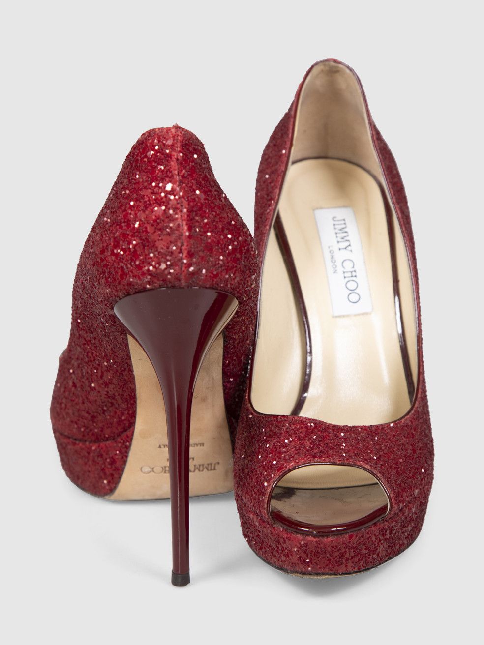 Jimmy Choo Red Glitter Platform Heels Size US 8 / IT 38 - 3 Thumbnail