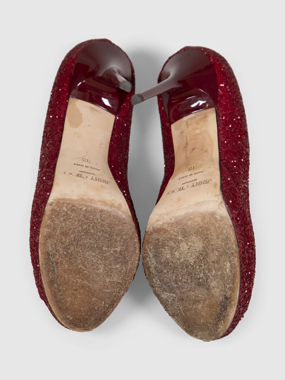 Jimmy Choo Red Glitter Platform Heels Size US 8 / IT 38 - 4 Thumbnail