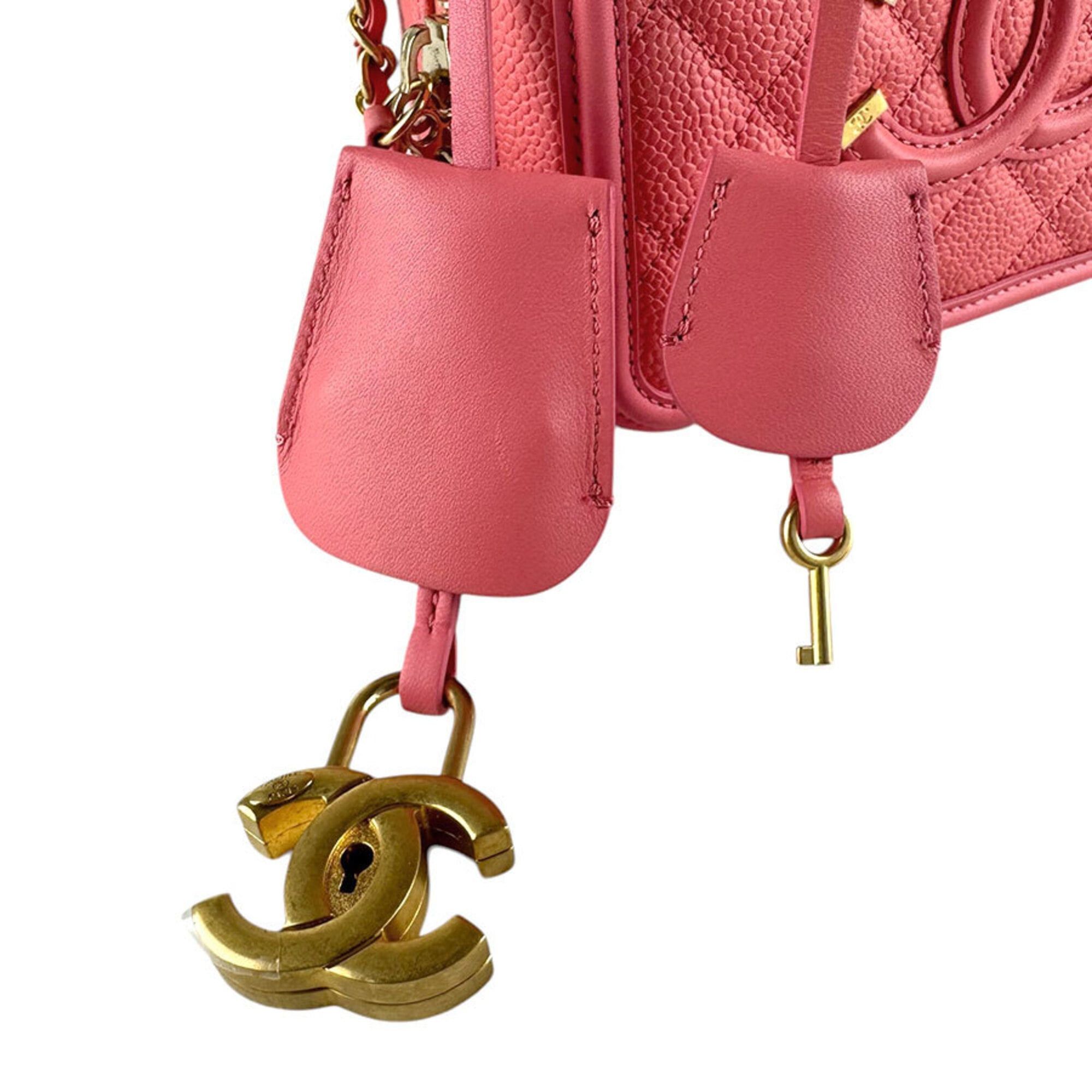 Chanel Chanel Shoulder Bag CC Figley Caviar Leather Pink Women's z9351 Size ONE SIZE - 11 Thumbnail
