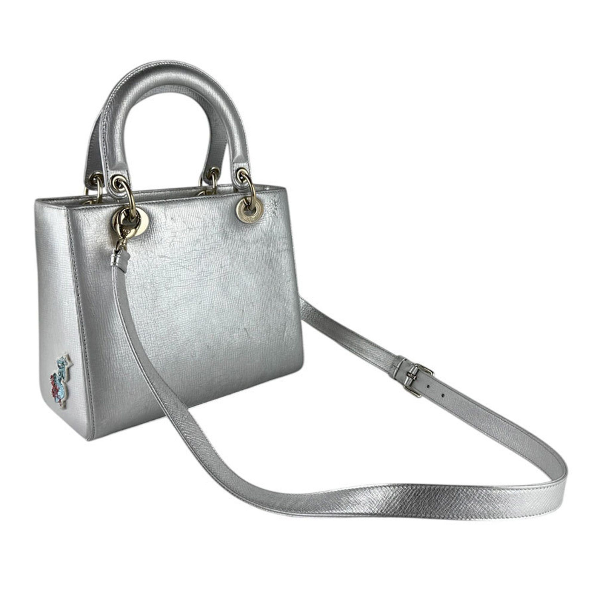 Dior Christian Dior Lady handbag/shoulder bag, leather, silver, multicolor, gold, women's, z9346 Size ONE SIZE - 11 Thumbnail