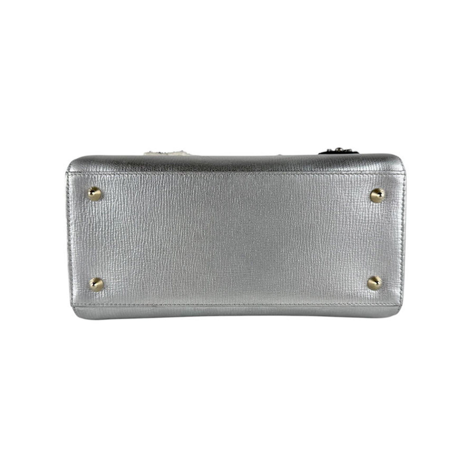 Dior Christian Dior Lady handbag/shoulder bag, leather, silver, multicolor, gold, women's, z9346 Size ONE SIZE - 4 Thumbnail