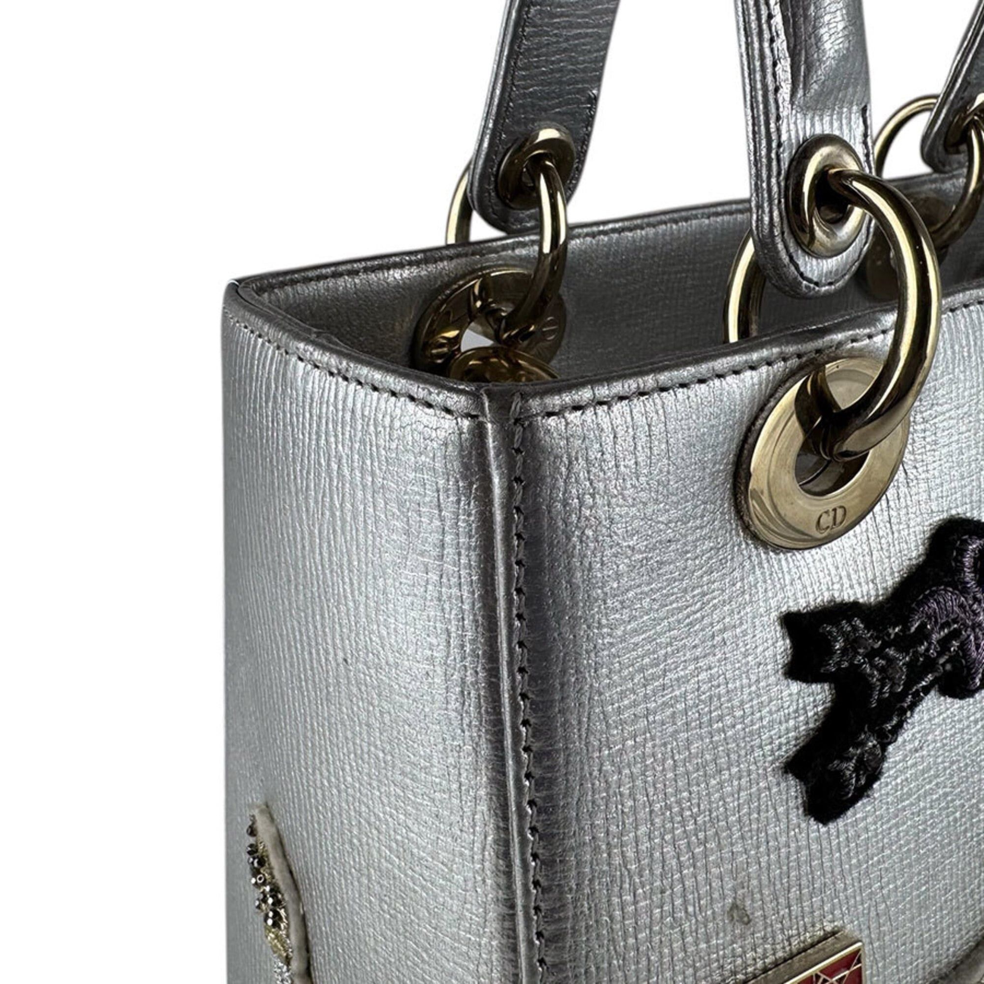 Dior Christian Dior Lady handbag/shoulder bag, leather, silver, multicolor, gold, women's, z9346 Size ONE SIZE - 6 Thumbnail