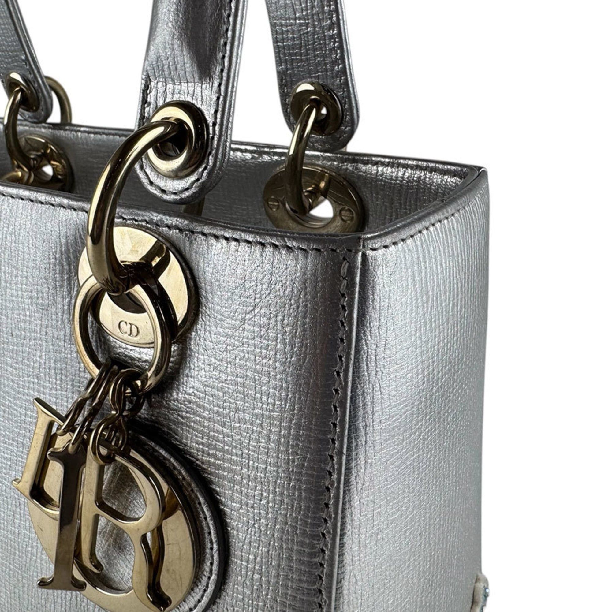 Dior Christian Dior Lady handbag/shoulder bag, leather, silver, multicolor, gold, women's, z9346 Size ONE SIZE - 7 Thumbnail