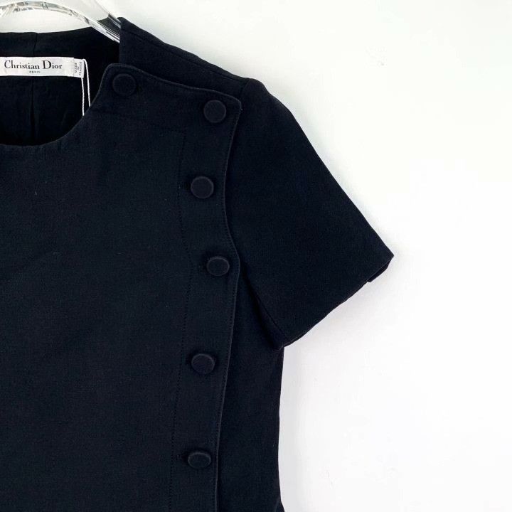 Dior Dior Black Side-Button Cotton Crewneck Dress Size XXS / US 00 / IT 34 - 3 Thumbnail