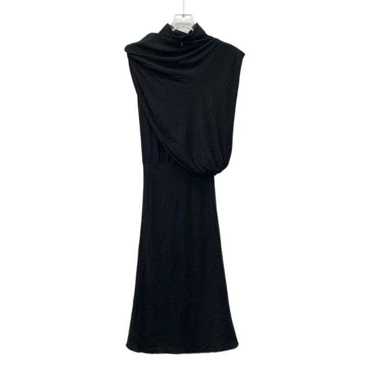 Celine Celine Black Logo Silk Asymmetric Dress Size S / US 4 / IT 40 - 2 Thumbnail