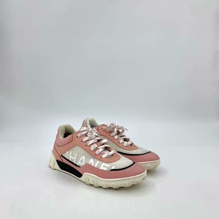 Chanel Chanel Pink Logo Lace-Up Flat Sneakers Size US 5.5 / IT 35.5 - 2 Thumbnail