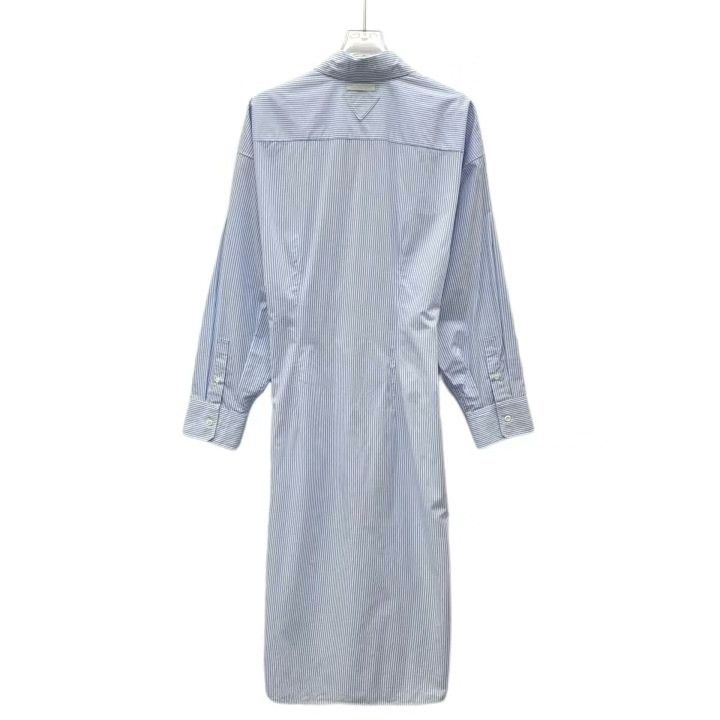 Prada Prada Blue White Stripe Logo Triangle Shirt Dress Size S / US 4 / IT 40 - 2 Thumbnail