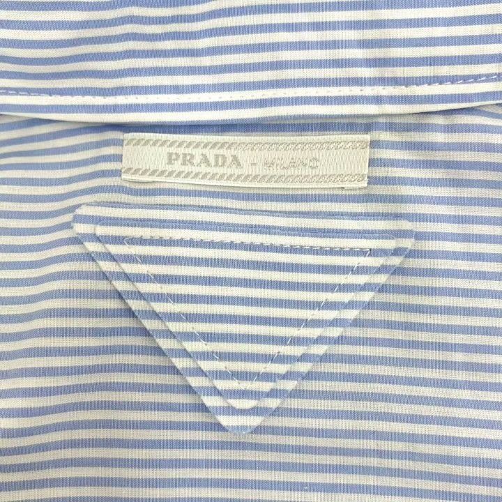 Prada Prada Blue White Stripe Logo Triangle Shirt Dress Size S / US 4 / IT 40 - 6 Thumbnail