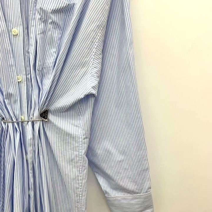 Prada Prada Blue White Stripe Logo Triangle Shirt Dress Size S / US 4 / IT 40 - 4 Thumbnail