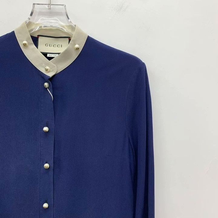 Gucci Gucci 2023 Blue Lace Silk Button-Down Shirt Size S / US 4 / IT 40 - 3 Thumbnail