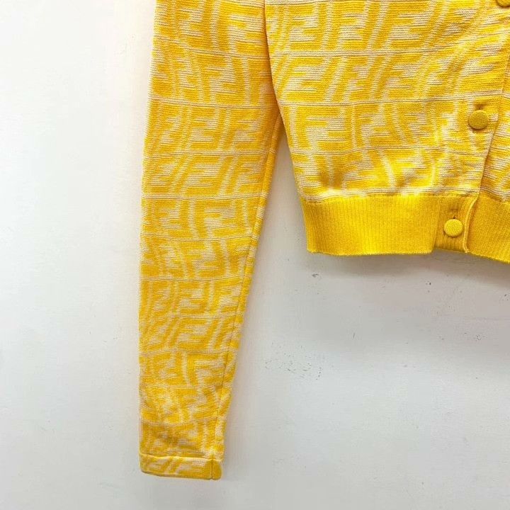 Fendi Fendi Yellow Logo Jacquard Knit Cardigan Size XS / US 0-2 / IT 36-38 - 4 Thumbnail