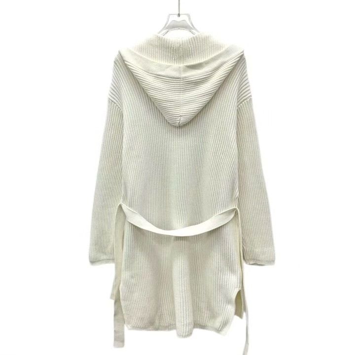 Max Mara Maxmara White Hooded Belted Knit Cardigan Size L / US 10 / IT 46 - 2 Thumbnail