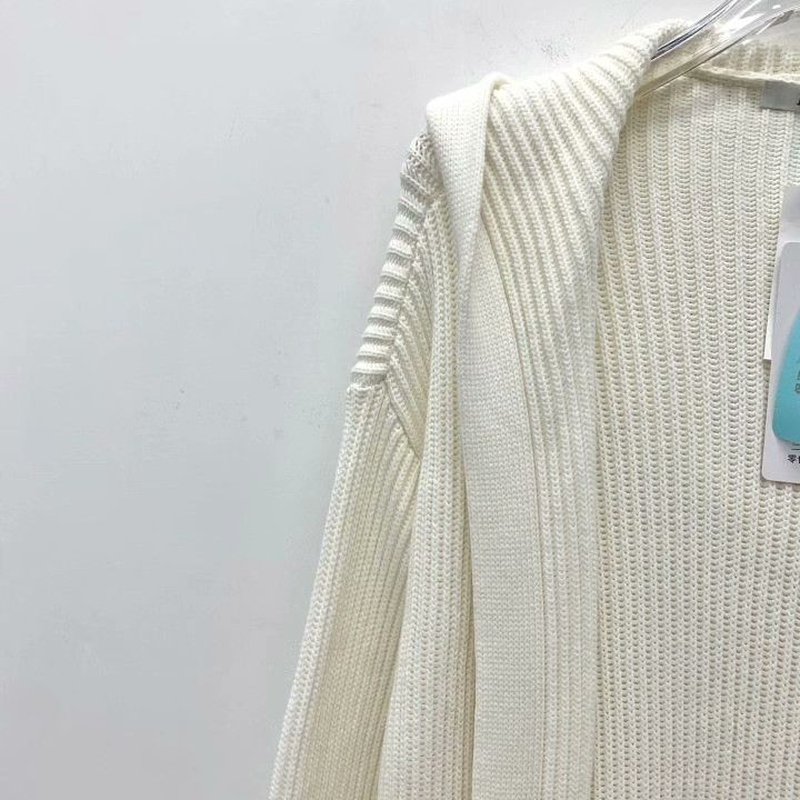 Max Mara Maxmara White Hooded Belted Knit Cardigan Size L / US 10 / IT 46 - 3 Thumbnail