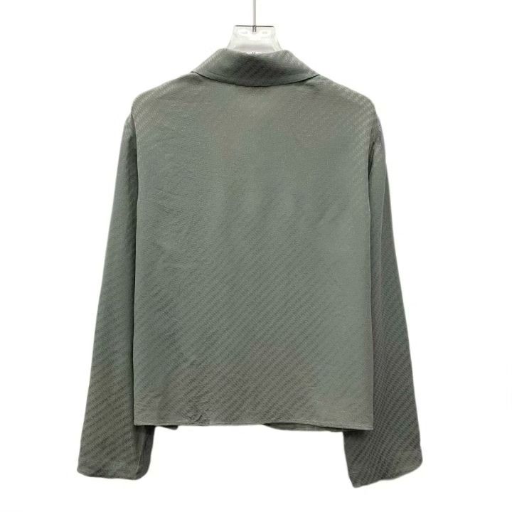 Celine Celine Gray-Green Triomphe Print Silk Shirt Size S / US 4 / IT 40 - 2 Thumbnail