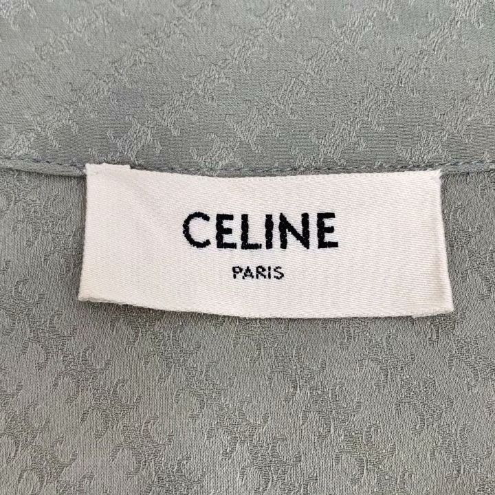 Celine Celine Gray-Green Triomphe Print Silk Shirt Size S / US 4 / IT 40 - 6 Thumbnail