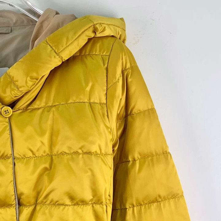 Max Mara Maxmara Yellow Hooded Belted Satin Down Jacket Size S / US 4 / IT 40 - 3 Thumbnail