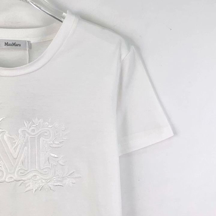 Max Mara Maxmara White Logo Embroidered Cotton T-Shirt Size S / US 4 / IT 40 - 3 Thumbnail