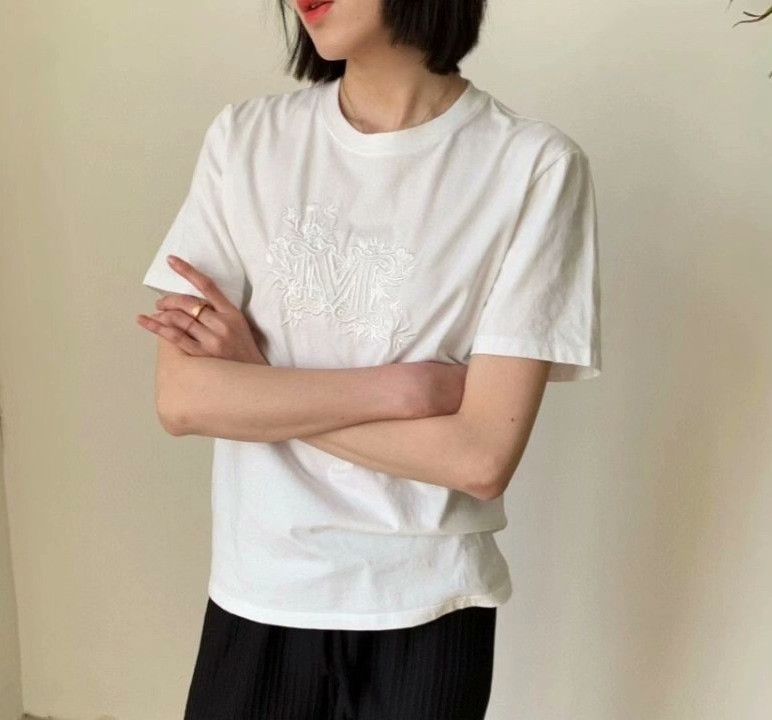 Max Mara Maxmara White Logo Embroidered Cotton T-Shirt Size S / US 4 / IT 40 - 9 Thumbnail