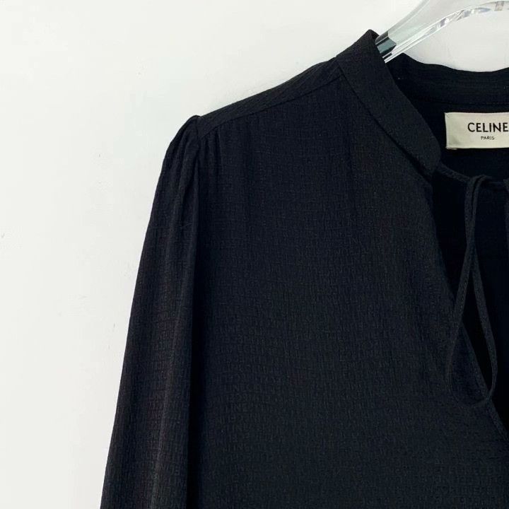 Celine Celine 22 Black Logo Silk Tie-Neck Shirt Size S / US 4 / IT 40 - 3 Thumbnail