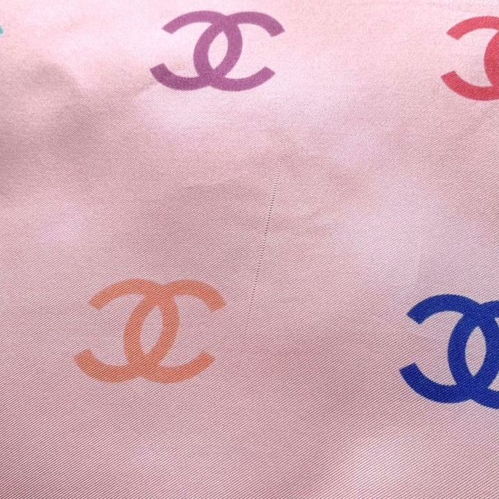Chanel Chanel Pink Logo Print Silk Scarf Size ONE SIZE - 9 Thumbnail