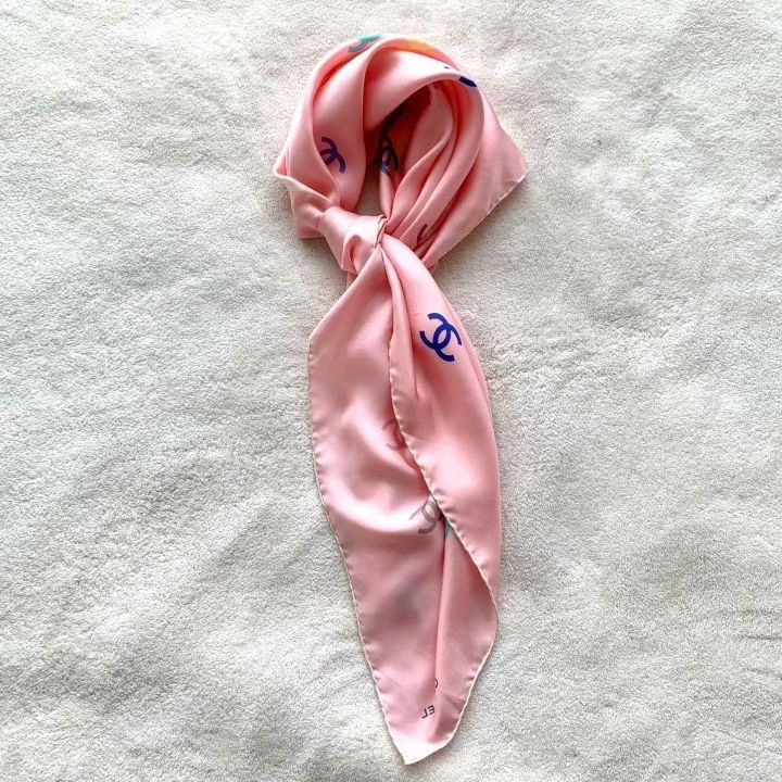 Chanel Chanel Pink Logo Print Silk Scarf Size ONE SIZE - 8 Thumbnail